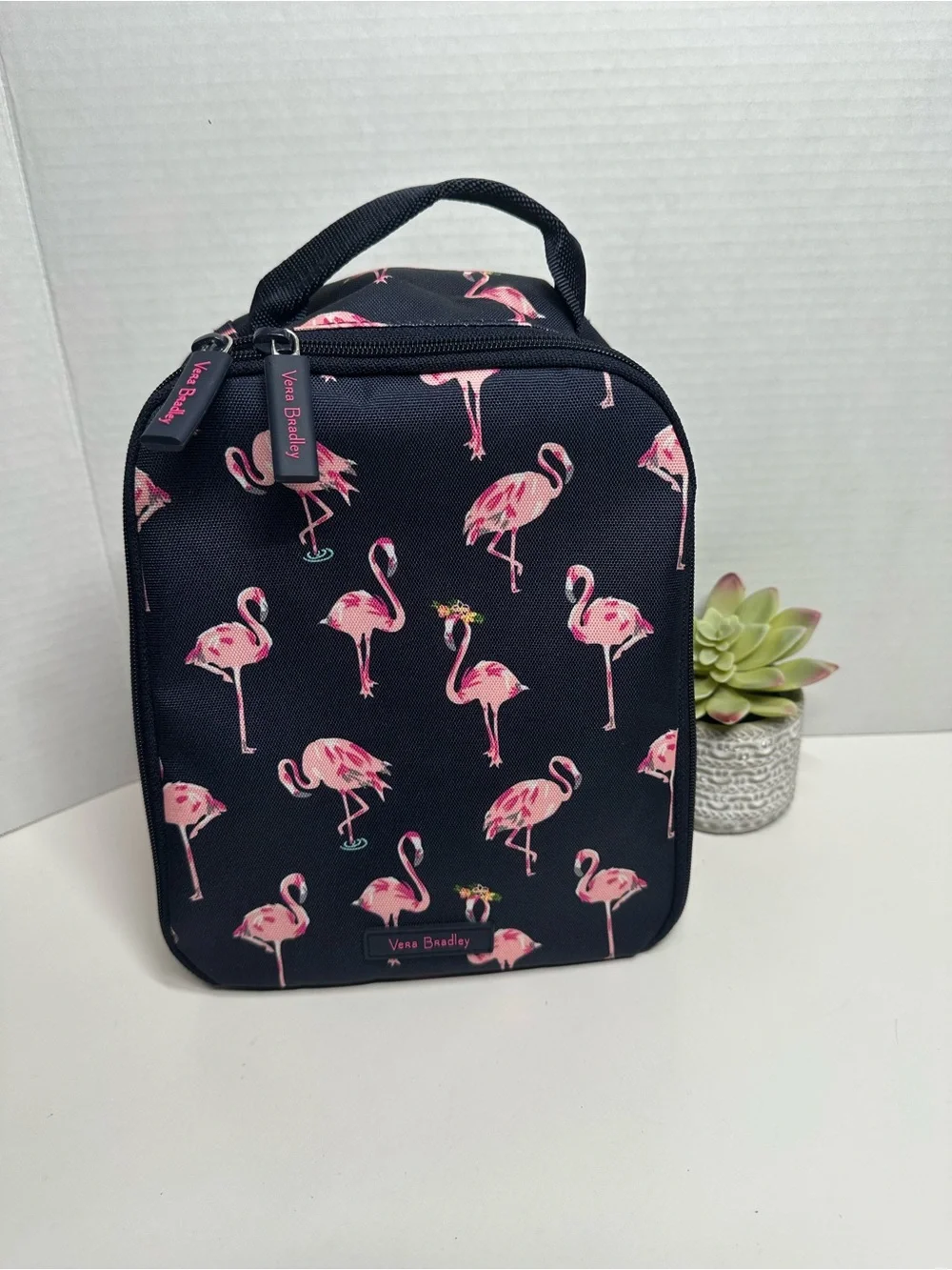 Vera Bradley Pink Flamingo Cosmetic/Lunch Bag - Navy